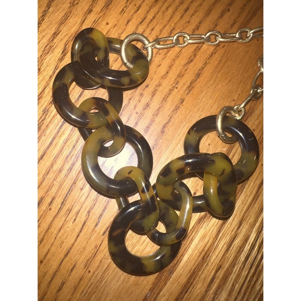 J Crew Necklace Faux Tortoise Statement Chain Gold Chunky Huge Estate New - Picture 3 of 7
